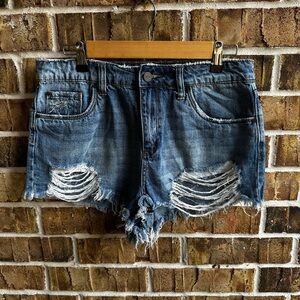 bp Blue Distressed Jean Shorts with Frayed Hem